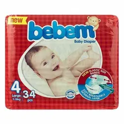 پوشک ببم سایز 4 بسته 34 عددیBebem diaper size 4 pack of 34