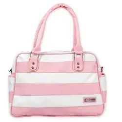 کیف لوازم کودک کوکالو طرح چرم راه راه رنگ صورتیCocalo striped leather baby bag