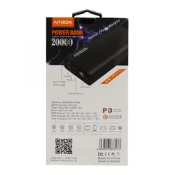 پاوربانک آرسون مدل AN-PD20 ظرفیت ۲۰۰۰۰ میلی آمپر ساعت