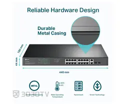 سوییچ شبکه +PoE گیگابیتی ۱۸ پورت تی پی لینک مدل TL-SG1218MP