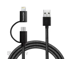 کابل شارژ تلفن همراه USB به لایتنینگ/MicroUSB ای دیتا مدل AMFI2IN1 طول ۲ متر