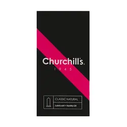 کاندوم چرچیلز با فرم بدنه ساده حاوی اسانس وانیل و روان کننده 12 عددی مدل Classic Natural