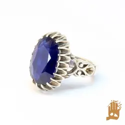 انگشتر صفوی اشکی نگین یاقوت کبود آفریقایی