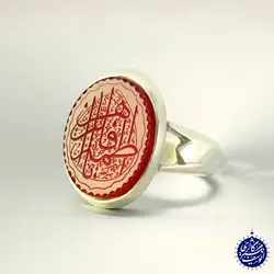 انگشتر صفوی نگین عقیق سرخ یمنی با حکاکی ذکر یا فاطمه الزهرا