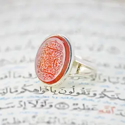 انگشتر صفوی نگین عقیق سرخ یمنی با حکاکی یا مظهر العجائب یا مرتضی علی