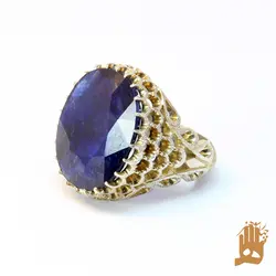 انگشتر فیلی پولکی نگین یاقوت کبود آفریقایی