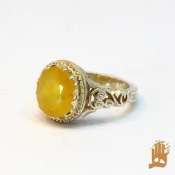 انگشتر شبکه سه گل نگین یاقوت زرد آفریقایی