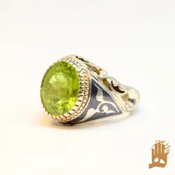 انگشتر فیلی سیاه قلم برگی نگین زبرجد سبز آفریقایی