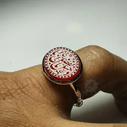 انگشتر صفوی نگین عقیق سرخ یمنی با حکاکی دخیل یا ابالفضل
