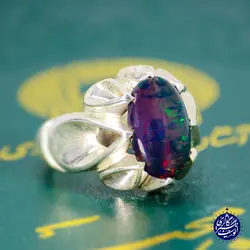انگشتر فیلی دور اشک نگین اوپال آتشی