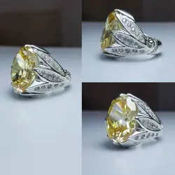 انگشتر فیلی سه برگ نگین یاقوت زرد سنتاتیک مخراج موزونایت