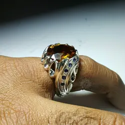 انگشتر فیلی اشکی نگین سیترین مخراج یاقوت کبود آفریقایی