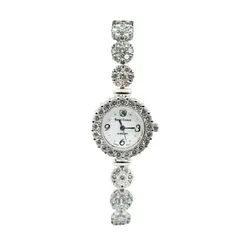 ساعت مچی عقربه ای زنانه رویال کرون بند استیل نگین دار نقره ای