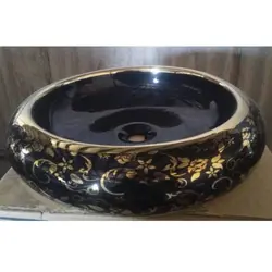 کاسه روشویی مشکی طلایی طرحدار کد 050