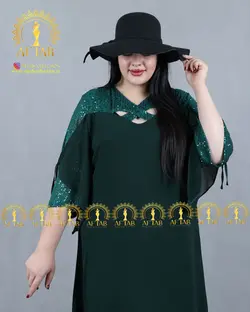 پیراهن مجلسی یقه ضربدری سایزبزرگ1637