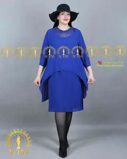 لباس مجلسی یقه تور مرواریدی سایزبزرگ 3649