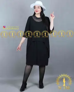 لباس مجلسی یقه تور مرواریدی سایزبزرگ 3649