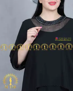 لباس مجلسی یقه تور مرواریدی سایزبزرگ 3649