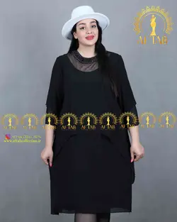 لباس مجلسی یقه تور مرواریدی سایزبزرگ 3649