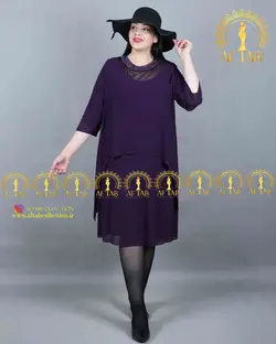 لباس مجلسی یقه تور مرواریدی سایزبزرگ 3649