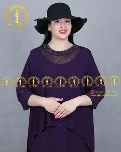 لباس مجلسی یقه تور مرواریدی سایزبزرگ 3649