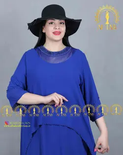 لباس مجلسی یقه تور مرواریدی سایزبزرگ 3649