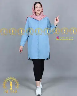 مانتو جین سنگشور یقه مردانه سایزبزرگ 3695