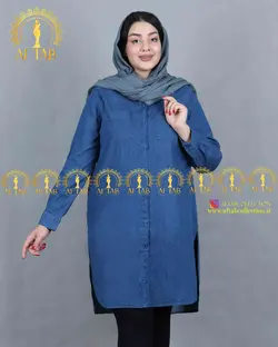 مانتو جین سنگشور یقه مردانه سایزبزرگ 3695