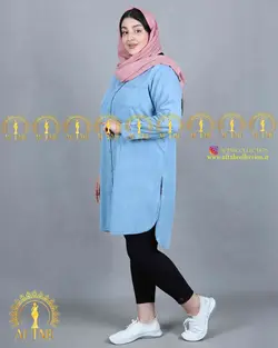 مانتو جین سنگشور یقه مردانه سایزبزرگ 3695