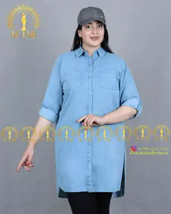 مانتو جین سنگشور یقه مردانه سایزبزرگ 3695