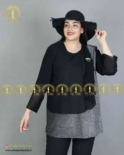 شومیز 2 تیکه زیر لمه مجلسی سایز بزرگ 3262