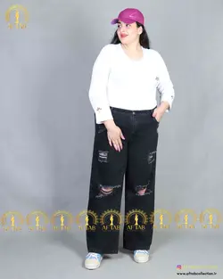 شلوار جین بگ زاپدار پشت کش سایز بزرگ 3928