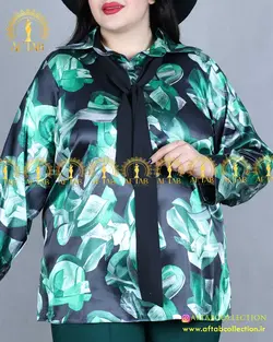 شومیز ساتن یقه کرواتی سایزبزرگ4107