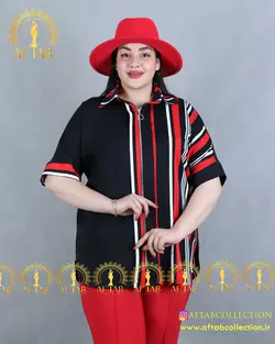 شومیز زیپدار یک طرف طرحدار سایزبزرگ 4144