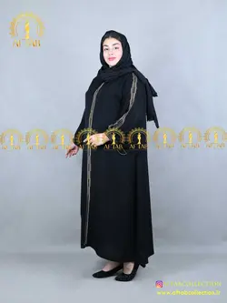 مانتو عبایی عربی خرجکار نگین طلایی سایزبزرگ 4156