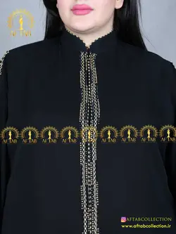 مانتو عبایی عربی خرجکار نگین طلایی سایزبزرگ 4156