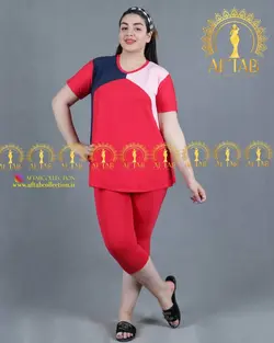 ست تیشرت شلوارک اسپرت ترکیبی سایز بزرگ زنانه