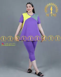 ست تیشرت شلوارک اسپرت ترکیبی سایز بزرگ زنانه