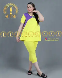 ست تیشرت شلوارک اسپرت ترکیبی سایز بزرگ زنانه