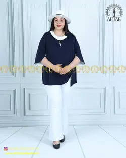 شومیز یقه گرد آستین هلالی سایز بزرگ 4354