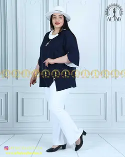 شومیز یقه گرد آستین هلالی سایز بزرگ 4354