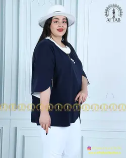 شومیز یقه گرد آستین هلالی سایز بزرگ 4354