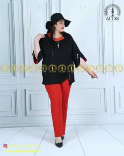 شومیز یقه گرد آستین هلالی سایز بزرگ 4354