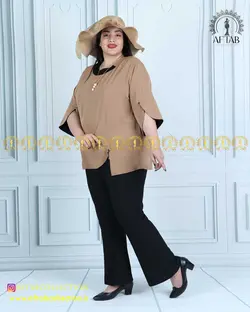 شومیز یقه گرد آستین هلالی سایز بزرگ 4354