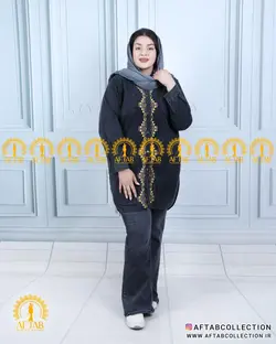 مانتو جین گلدوزی مثلثی سایزبزرگ 4856