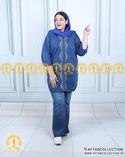 مانتو جین گلدوزی مثلثی سایزبزرگ 4856