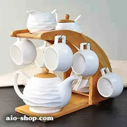 پایه قوری فنجان و شکر پاش چوبی