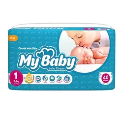 پوشک مای بیبی آبی سری مهربان با پوست سایز 1 - 40 عددی