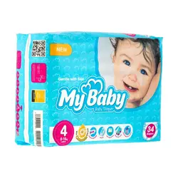 پوشک مای بیبی آبی سری مهربان با پوست سایز 4 - 34 عددی