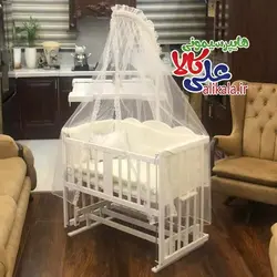 بهترین قیمت تخت و گهواره چوبی کنار تخت مادر مدل لوتوس در تیر ۱۴۰۲